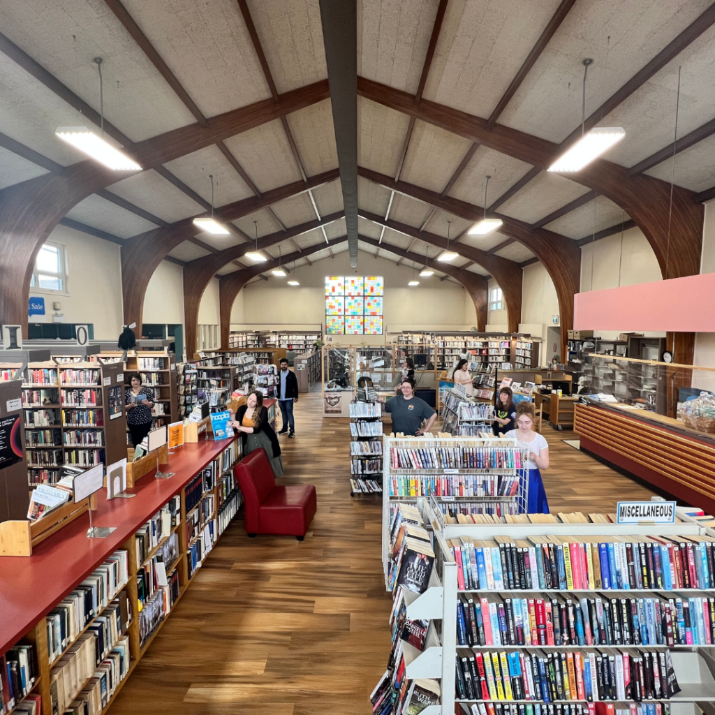 public library showing book stacks and dvds