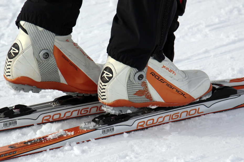 close-up of person wearingrossignol nordic skis and boots