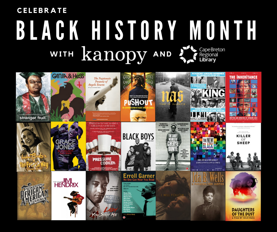 Film poster collage for Black History Month films available on Kanopy