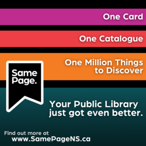 A colourful striped graphic with white text, announcing the launch of Same Page.
