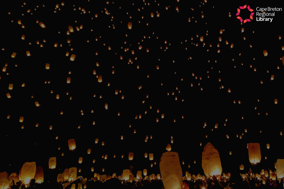 Paper lanterns light up against night sky