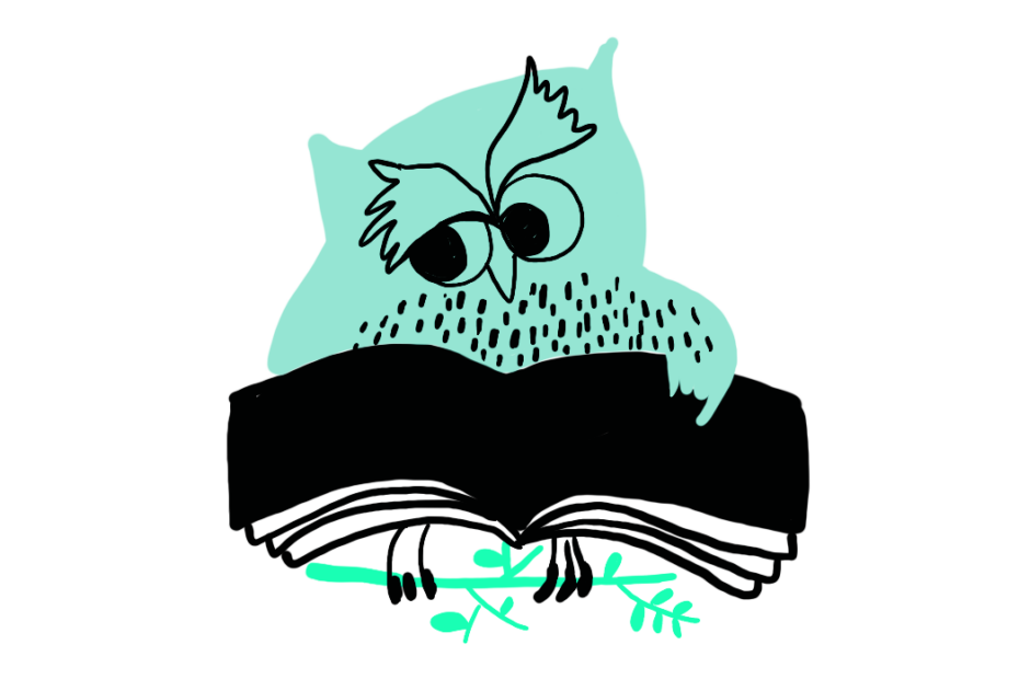 Owl reading a book (graphic)