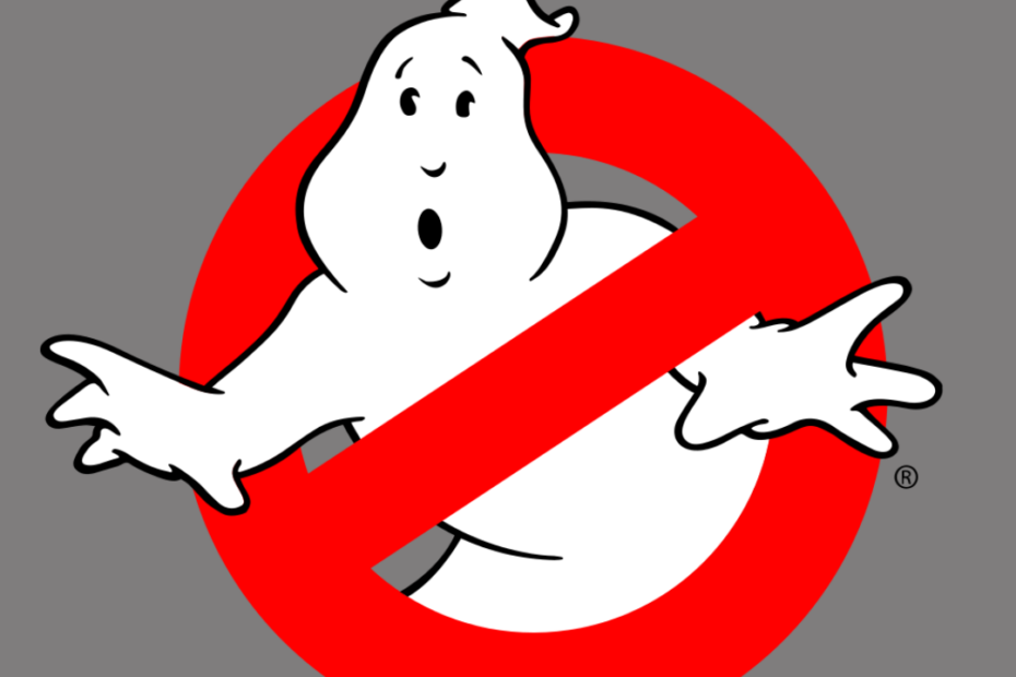 The Ghostbusters logo against a grey background.