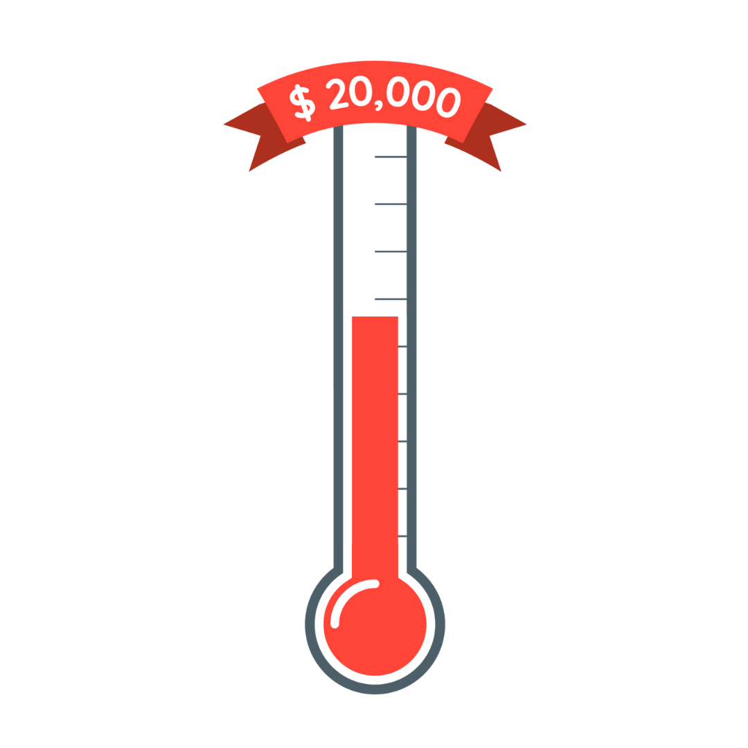 Fundraising thermometer showing 11000 dollars raised