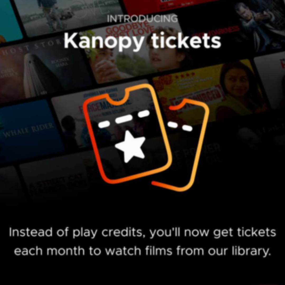 introducing Kanopy tickets. Instead of play credits, you'll now get tickets each month to watch films from our library.