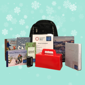 Winter Fun Nature Backpack with snow brick maker, mini microscope, field guides and picture books.